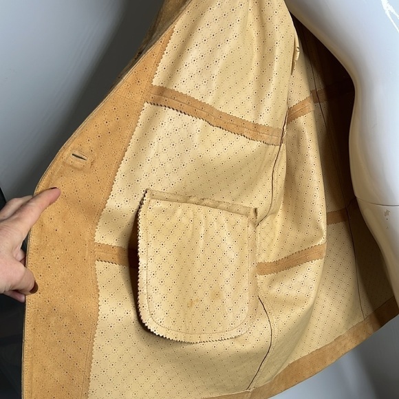 Revillon Paris Sz 40 Nubuk Laser Perforated Suede Leather 3/4 Coat Jacket - Picture 9 of 12